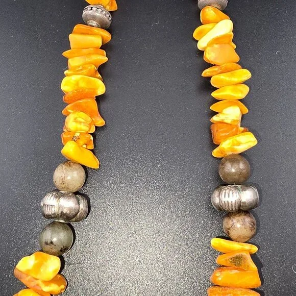 Baltic Amber Nugget Necklace Sterling Silver Beads And Heart Clasp - Picture 5 of 8